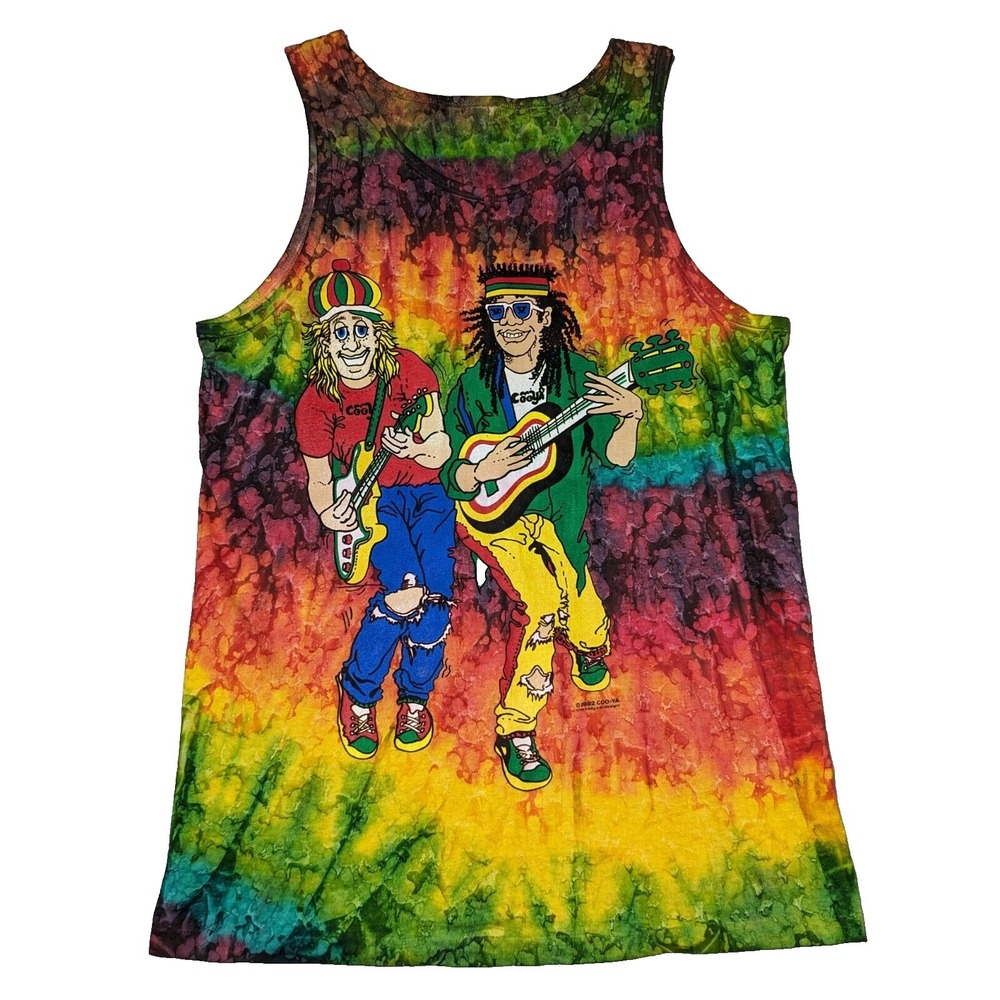 VTG 90'S COO-YA Men MEDIUM Play That Reggae Music Rite Bwoy Tie Dye Tank EUC